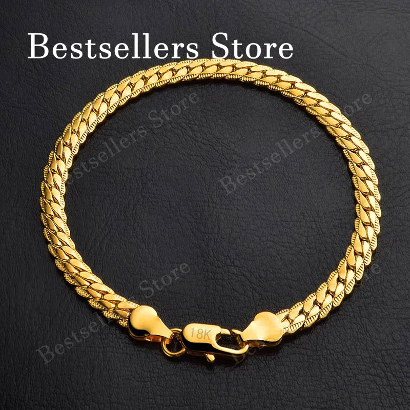925 Sterling Silver, 18K Gold, 5mm Embossed Bracelet - Fashionable for Men and Women, Charming, Wedding Gifts and Jewelry image 2