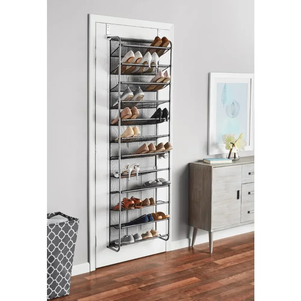 12-Tier over the Door Shoe Rack for 36 Pairs, Metal, Gray