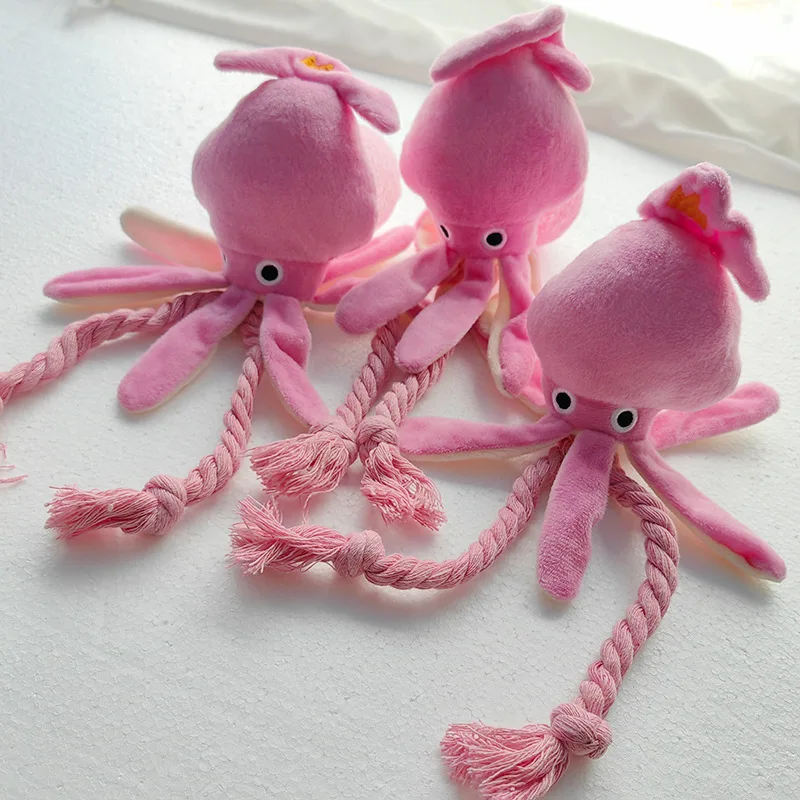 CDDMPET Octopus Plush Dog Toy for Small Dogs Puppy Cat Molar Training Squeaky Toys Animal Shape Interactive Cotton Rope Toy