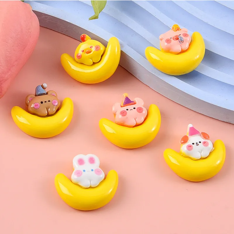 20Pcs Cute Moon Animals Resin DIY Accessory Scrapbook Embellishments Phone Case Hair Clip Water Cup Refrigerator Patch Material