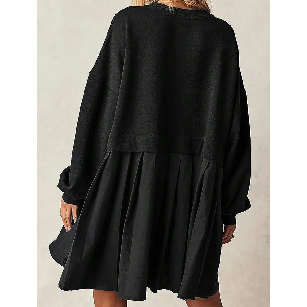 فستان نسائي أساسي لخريف 2025 مع حاشية جميلة، تصميم مريح برقبة دائرية وأكمام طويلة، فستان يومي #5