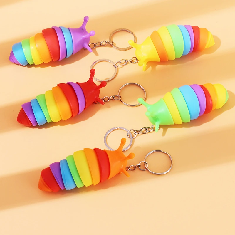 1pc Mini Slug Fidget Toy with Keychain,Cute Caterpillar Shape Stress Reliever Office Desk Toy Sensory Toy for Kids and Adults