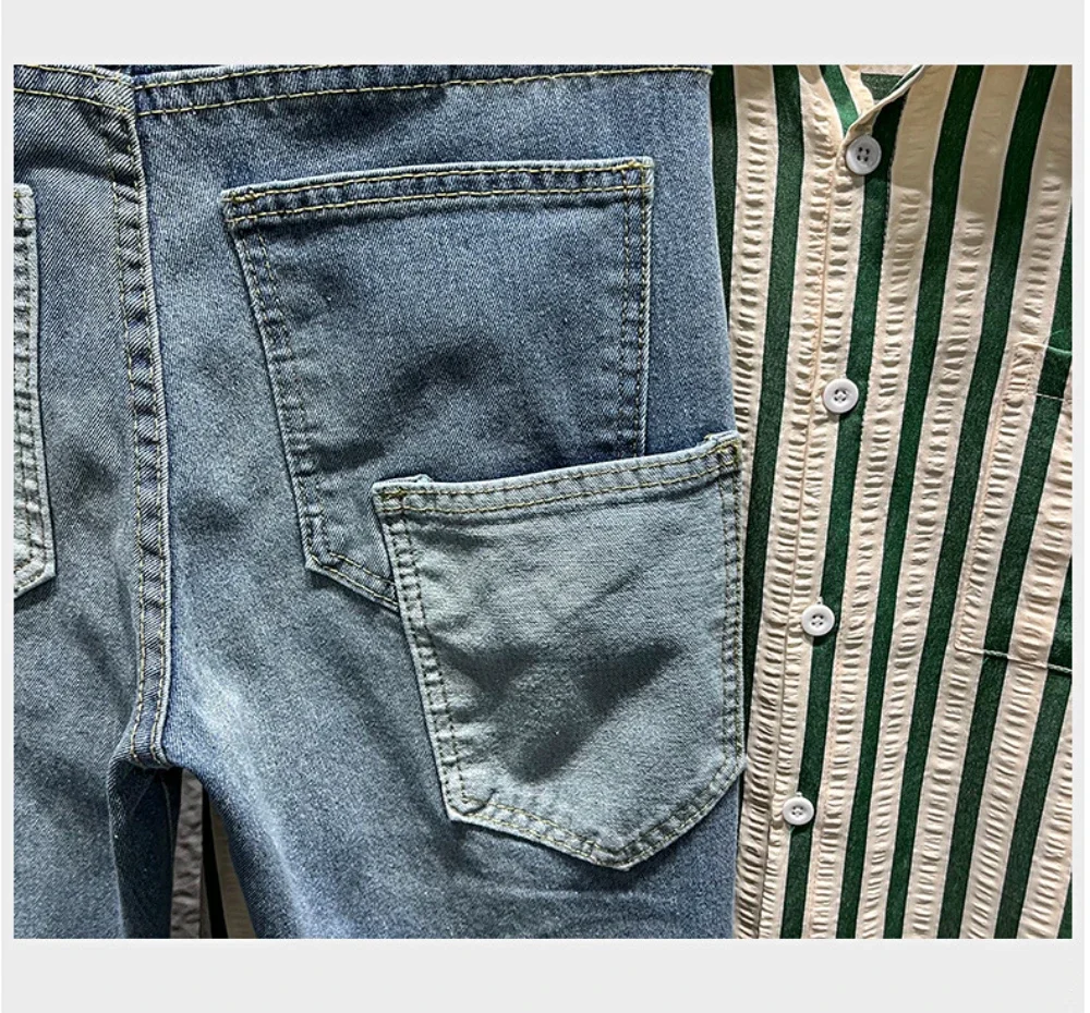 Summer Street Men Jeans Splicing Trousers Youth Popular Mid Waist Casual Elastic pants y2k demin cargo pants men trousers