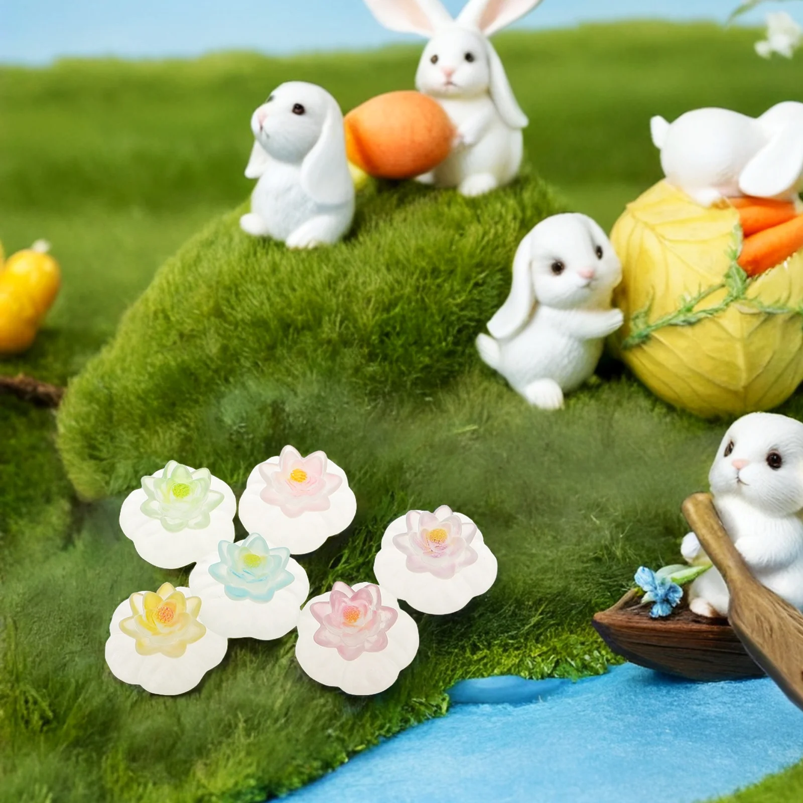 

12Pcs Micro Landscape Lotus Decor Realistic Resin Luminous Miniature Garden Accessories for DIY Desktop Night Light Home