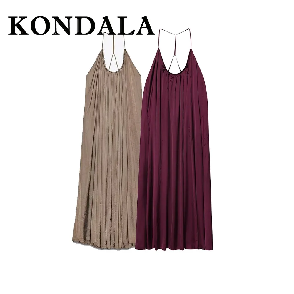 KONDALA Chic Elegante Winered 2025 Estate Donna Sexy Abito Collo-montato Abito Senza Schienale Moda Cami Lungo Night Party Club Vestido