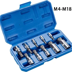 M4-M18 Professional 10 Pcs Point Triple Square Spline Bit Socket Set Tamper Press Batch Sleeve Set Auto Repair Tools Screwdriver