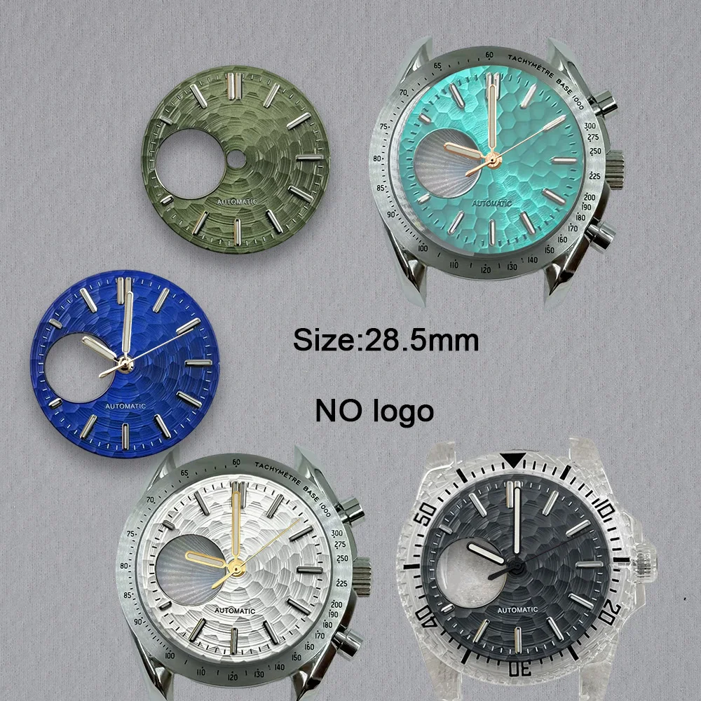 No Logo 28.5mm Hollow Out Blank Dial For NH38 Movement Green Luminous Custom Logo Watch Dials Hands Accessories Repair Tools