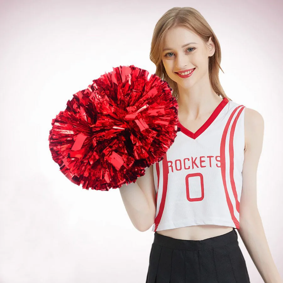 1Pcs Metallic PET Cheerleader Pom Ppom Girl Cheering Dance Decorator Cheerleading Pompon Pompoms Baton Hhandle colorfast