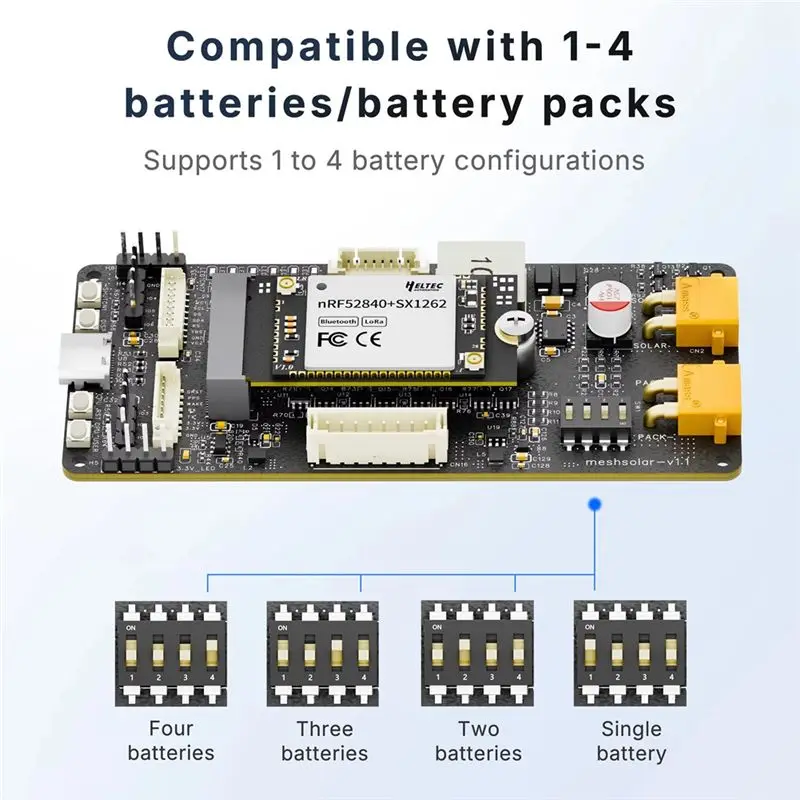 A25P Meshtastic Meshsolar Li- BMS Board 18-24V 1-4 Cells Solar DC/MPPT/USB PD3.0 Charging NRF52480+ SX1262 BLE Lora EU Plug
