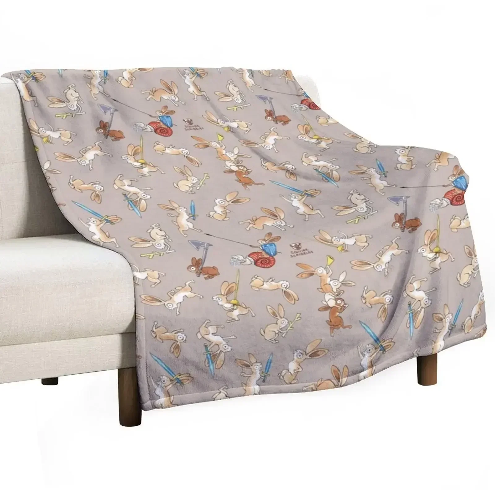Medieval Rabbits - WARM GREY version Throw Blanket Soft Plaid Travel Flannel warm winter Custom funny gift Blankets