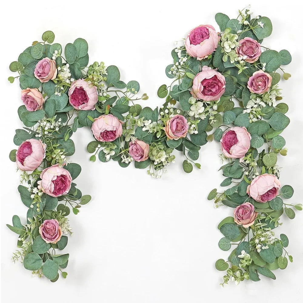 

1pc Dusty Pink Artificial Plant Silk Rose Flower Head Green Leaves Hanging Wall Home Garden Decorations