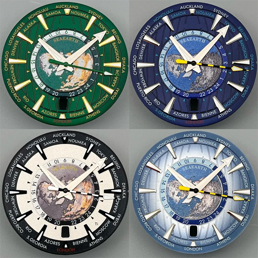 33.1mm NH35 Watch Dial Green Black Blue Dial Green Luminous 6 O'clock Crown Date Window Fit NH35 Movement