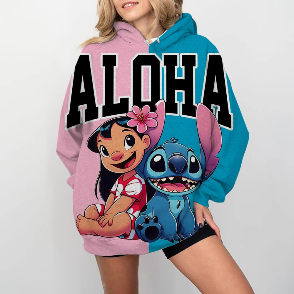 Disney Stitch estampado dibujos animados Sudadera con capucha chaqueta ropa Sudadera con capucha diseño de gran tamaño sensación suelta y cómoda