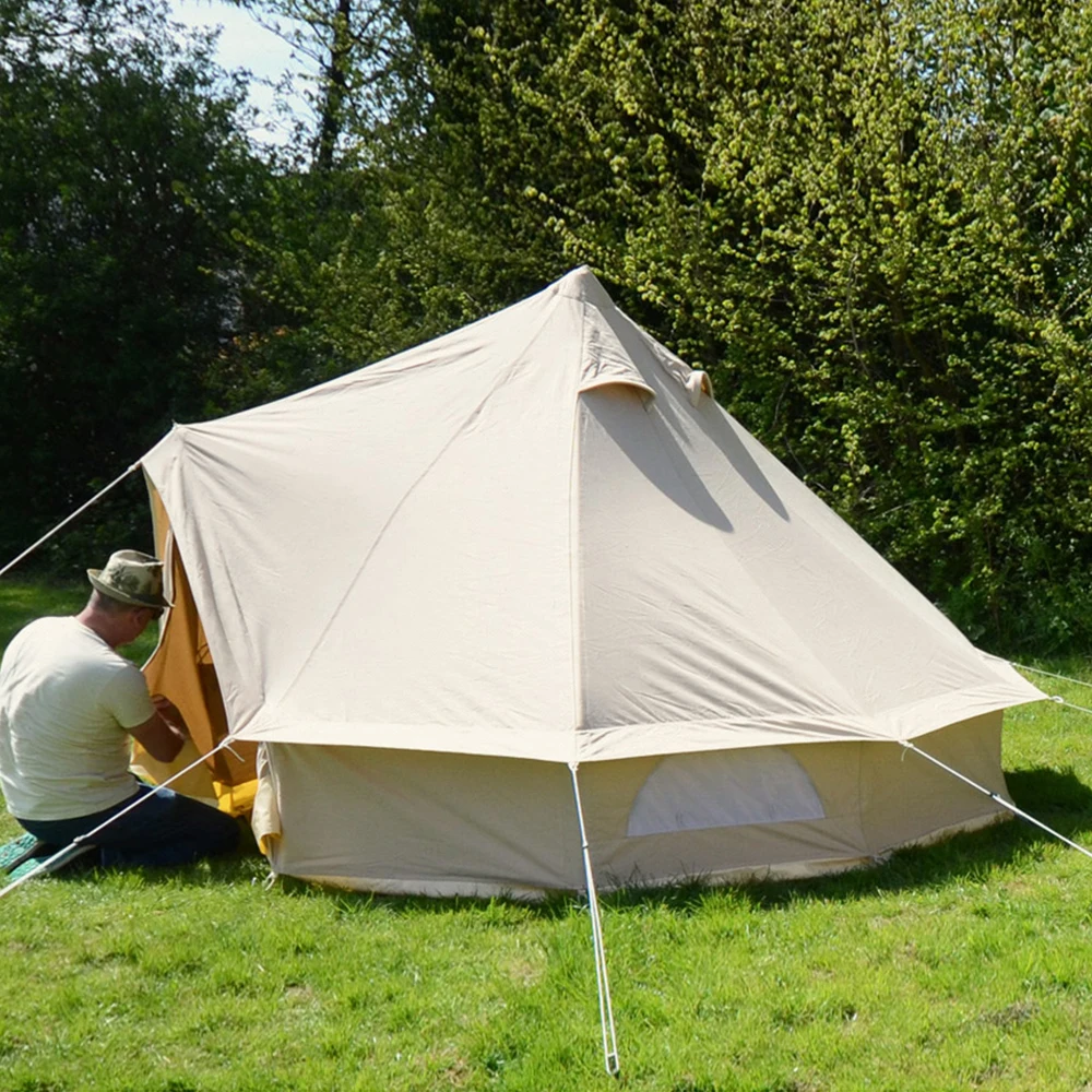 3M 4-Season Waterproof Cotton Canvas Large Family Camp Beige Color Bell Hunting Wall Tent with Roof Stove Jack Hole