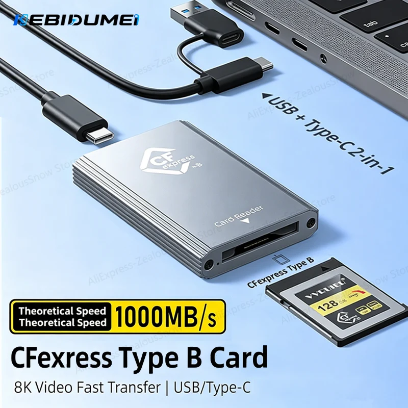 10Gbps CFexpress Type B Card Reader USB3.2 Gen2 Adapter Portable Type A-C CF Express B Card Reader for Windows XP MAC OS for SLR