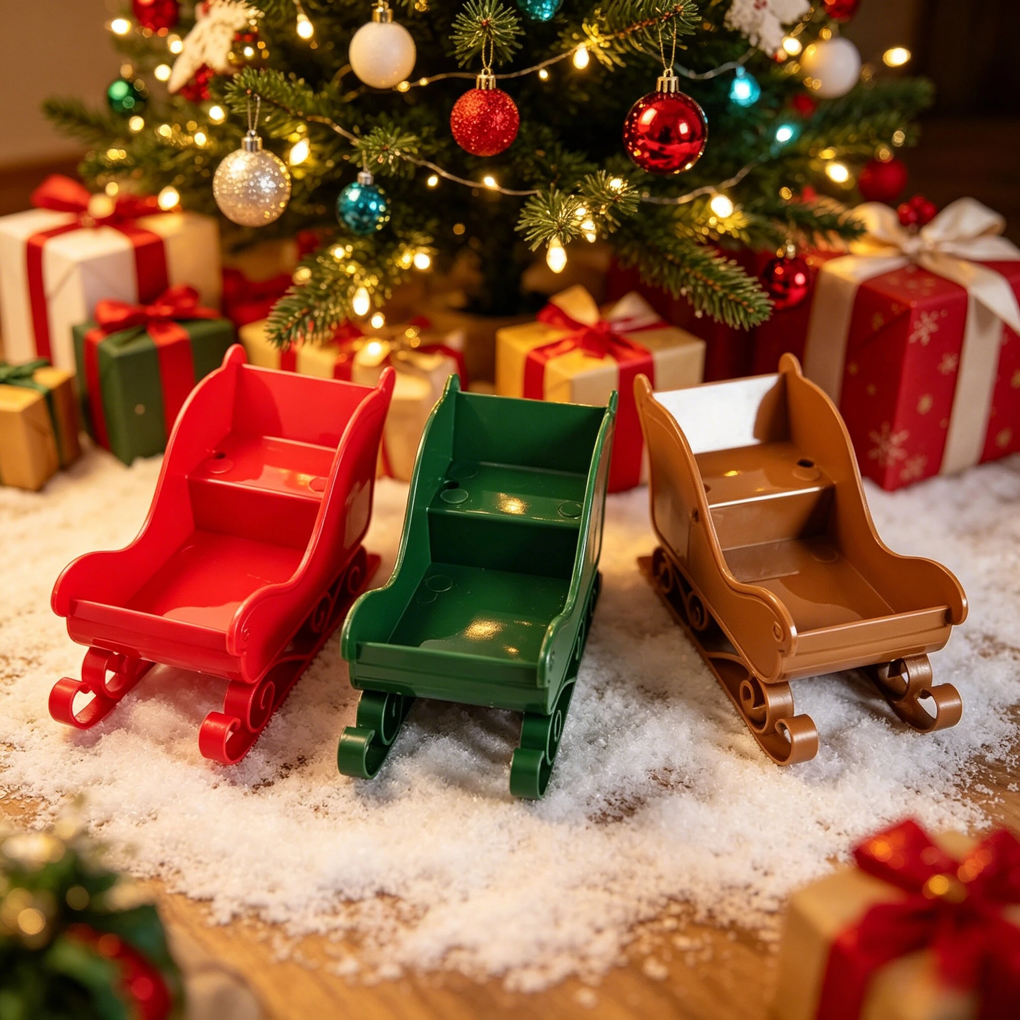 1/3pcs Mini Plastic Santa Sleigh Decor, Small Christmas Sleigh Ornament, Tabletop Mini Sled Tray for Xmas Home Party Decoration