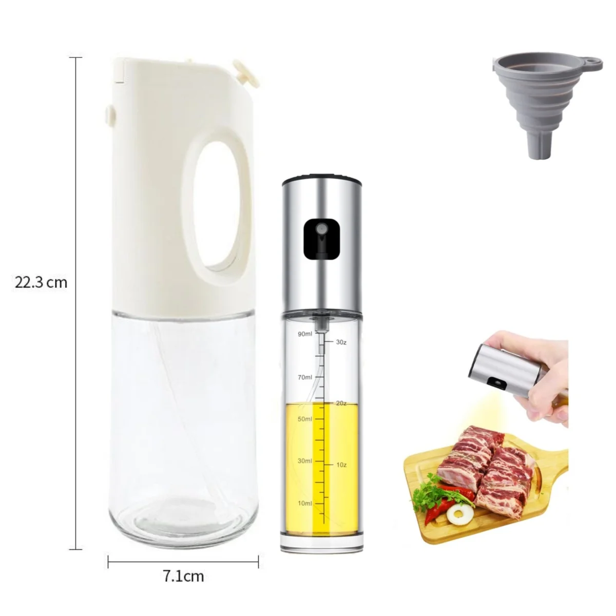 2 in 1 Oil Dispenser and Spayer Bottles for Cook Kitchen 400ml Glass Oil Spray Bottle with Pourer Easy to Carry 100ml Bottle