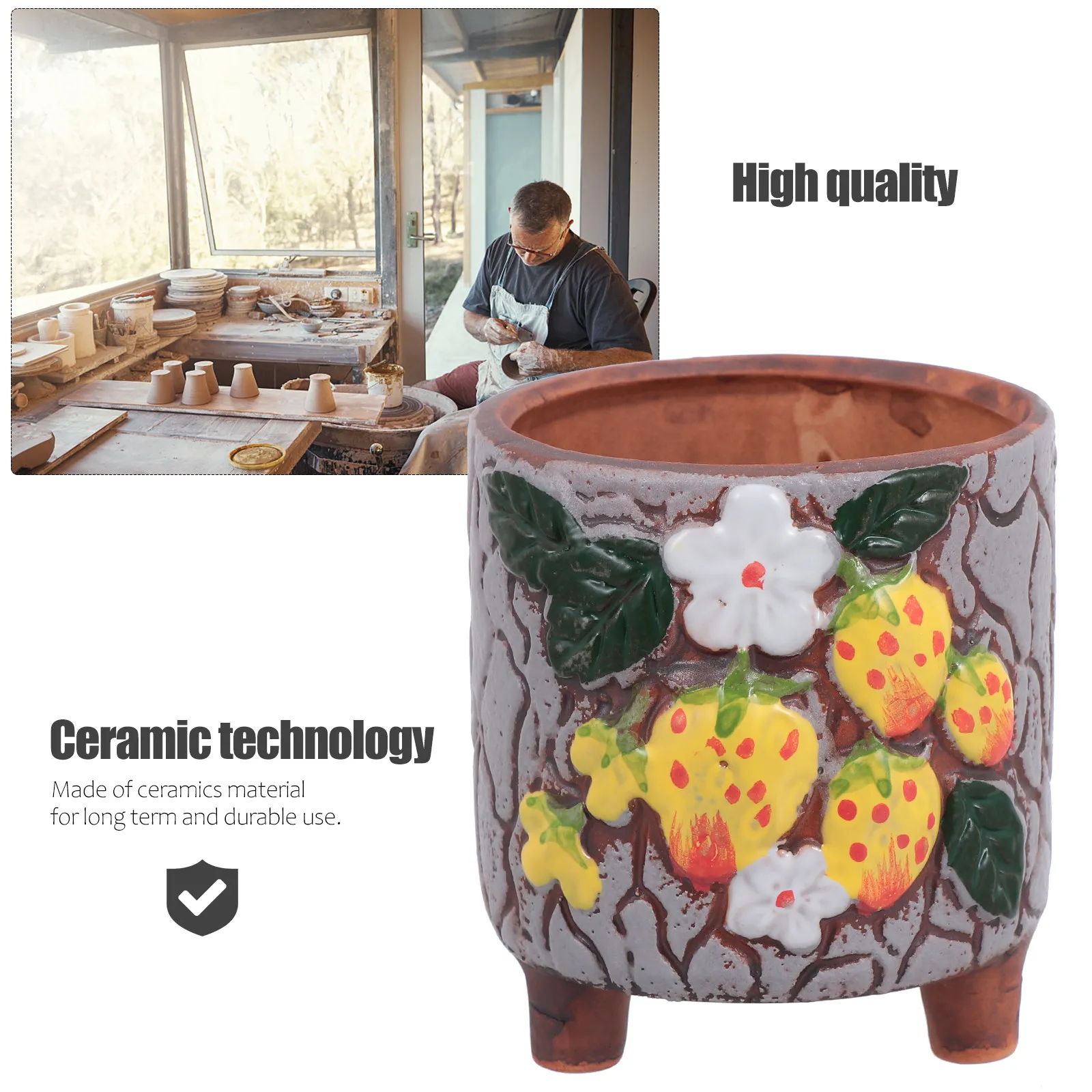 Ceramic Strawberry Flower Pots 4 Pack Hand Painted Succulent Planters with Drainage for Home Decor