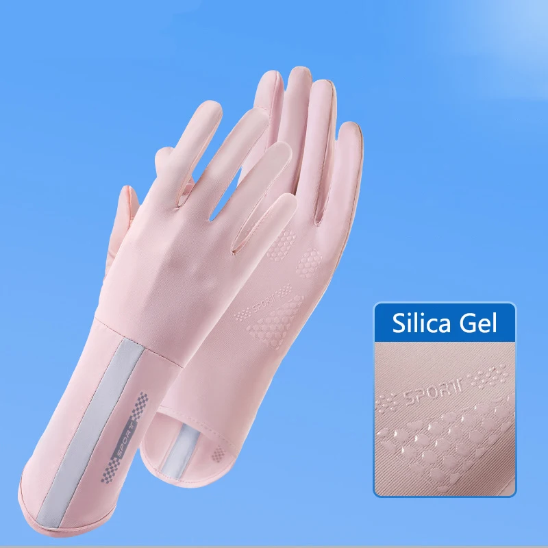 Summer Sun Protection Gloves Women's Outdoor Sports Cycling Driving Anti-Slip Flip Finger Touch Screen Fingerless Mittens