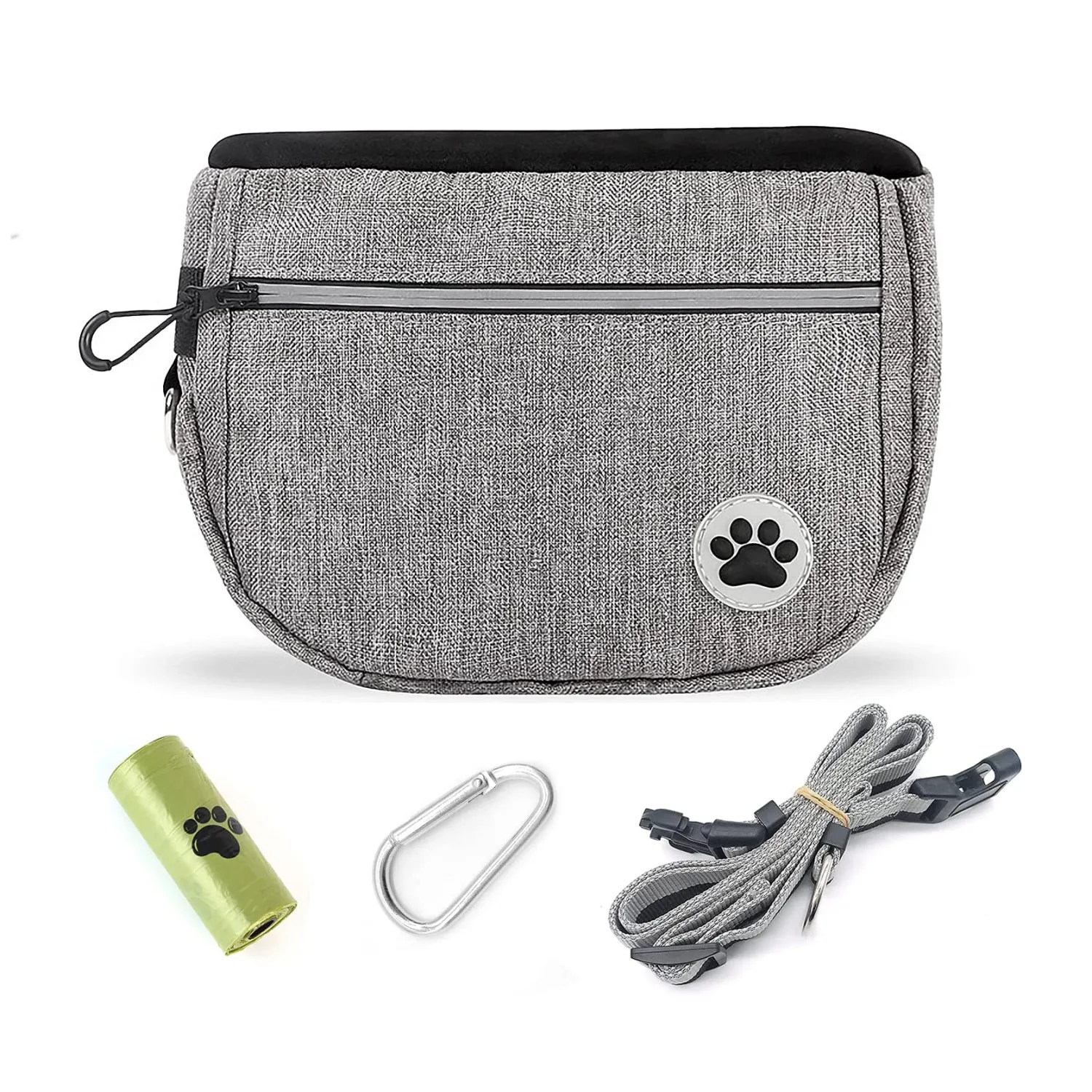 Dog Treat Pouch, Dog Training Pouch Bag with Adjustable Waistband and Built-in Dog Waste Bag Dispenser, Auto Closing Portable