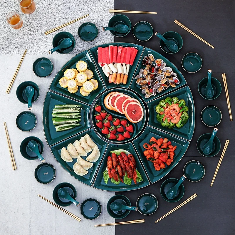 ceramic platter tableware combination platter hotel restaurant family reunion tableware green glaze
