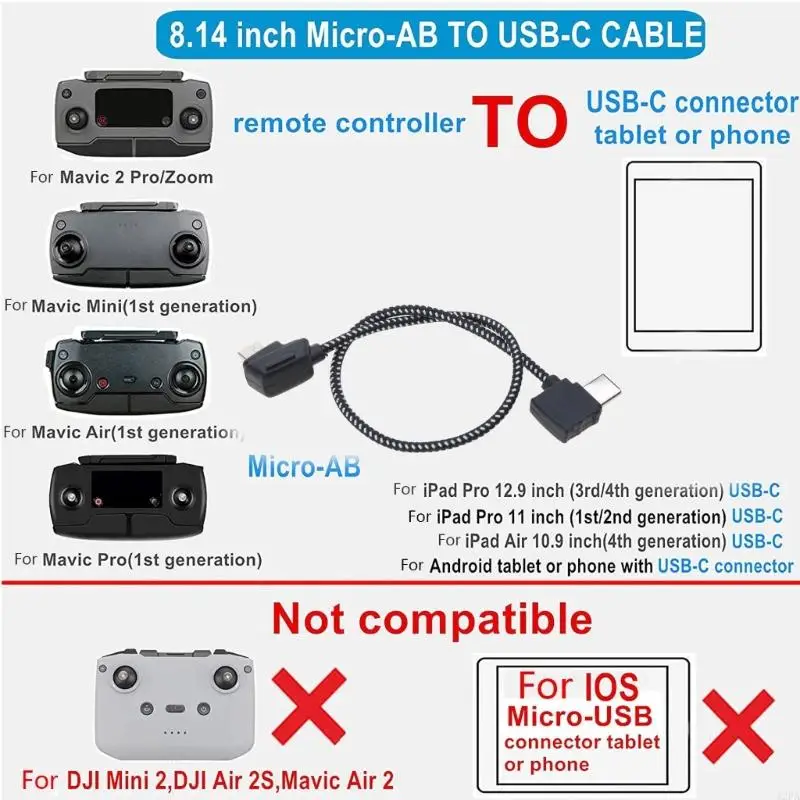 Y5H 20.7cm Length Connector Data Cable for Mavic 2 AIR Aerial Data Wire Micro USB to Type C Data Cable