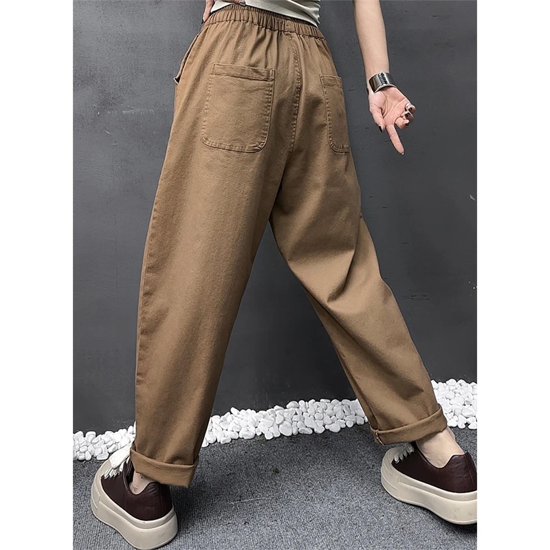 Masss Wasss Coreano Autunno 2025 Moda Donna Allentato Casual Pantaloni stile harem Donna Classico Vintage Fitness Elastico in vita Pantaloni solidi