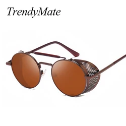 Fashion Round Steampunk Sunglasses Brand Designer Women Men Vintage Punk Sun Glasses Luxury Sunglass UV400 Oculos de sol 086