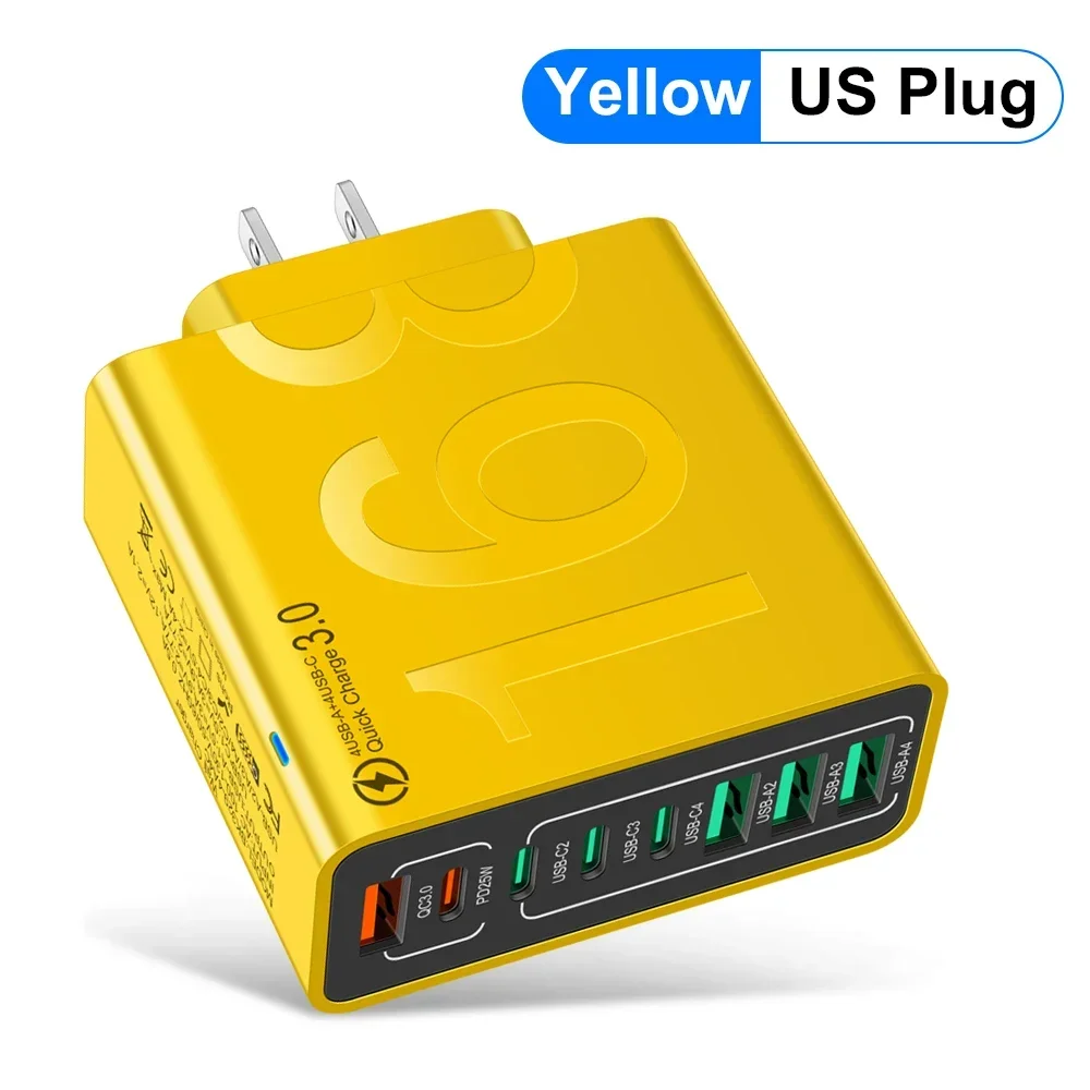 USB-C-Ladegerät, mehrere 8 Anschlüsse, Typ C, hohe Geschwindigkeit, schnelles Schnellladen, PD-Handy-Wandadapter für iPhone 16, Xiaomi, Huawei