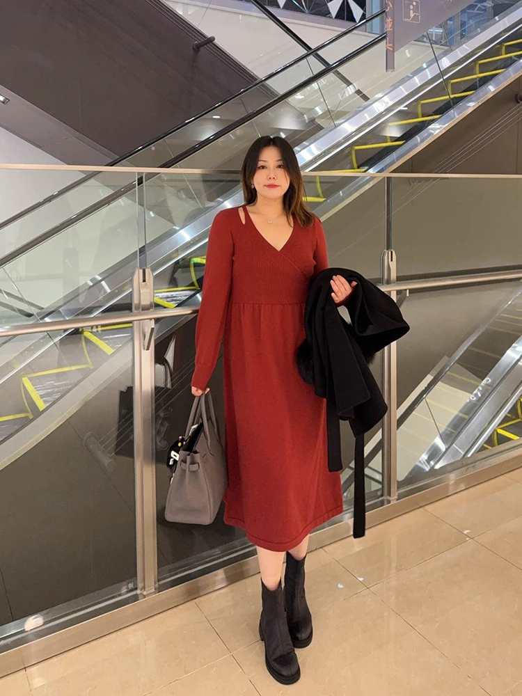 

Оригинальное платье Vogana больших размеров с вырезами на плечах, длинное, приталенное, А-силуэт, с завышенной талией, в корейском стиле, для повседневной носки