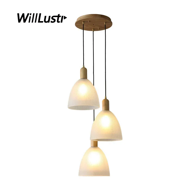 Glass Frosted Pendant Lamp Wood Suspension Light Hotel Dining Living Room Store Cafe Bakery Hanging Ceiling Chandelier Lighting