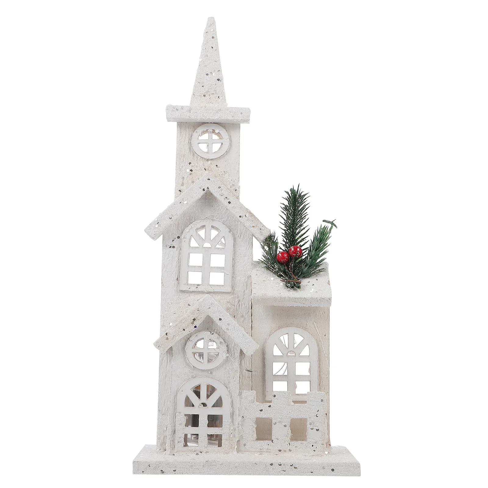 

1pc Luminous Castle Decor Wooden Craft Desktop Decoration Christmas Home Party Showcase Ornament Mini Xmas Adorn Desktop