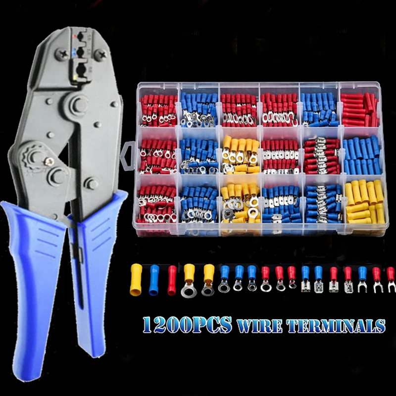 

1200/720/480/330/280pcs 0.5 - 6mm2 Cable Lugs Assortment Box Car Automotive Connector Pliers Flat Plug Set Crimping Tool Kit