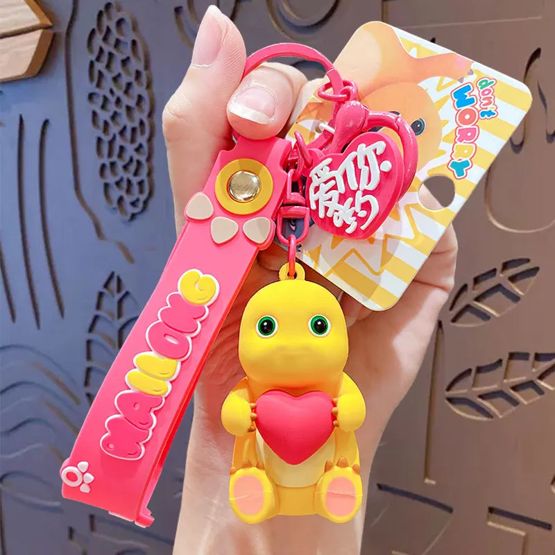 Cartoon Yellow Dinosaur Keychain Cute Emotion Milk Dragon Wealth Dinosaur Toy Keyring Couple Charm Ornament Bag Pendant Key Ring