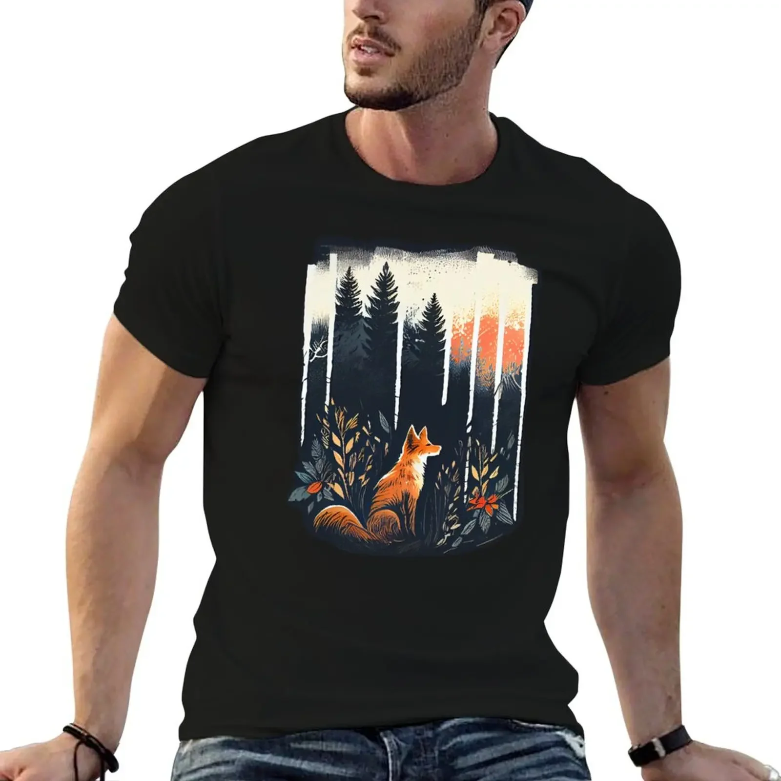 A Fox In The Wild T-Shirt graphics korean fashion essential t shirt Men's t-shirt