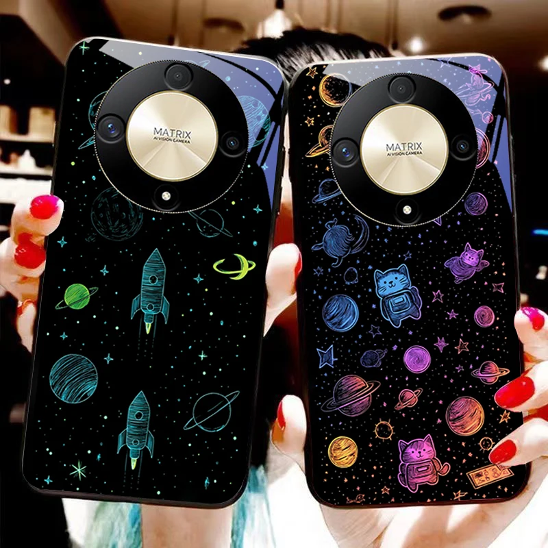 Dream Space negro para Honor Magic 6 50 70 90 Lite X7b 200 Pro Nova 10 Nova 5T X6 P30 Pura 70 funda de teléfono de vidrio Ultra templado