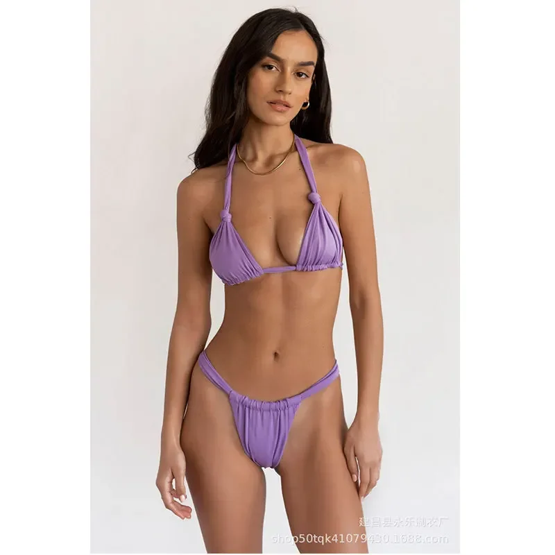 Solid 2024 New Brazilian Bikini Bandage Stripes Swimwear Women's Swimsuit Two Piece Set Female Sexy Mujer Beachwear Summer