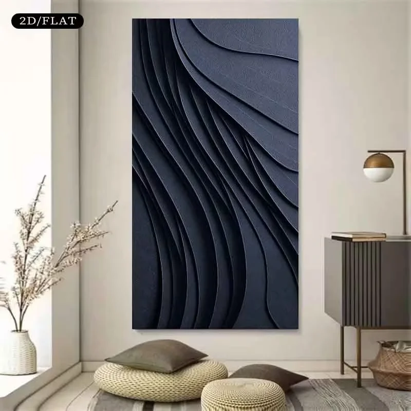 2D Flat, 2D Flat, Large Unframed Canvas Measuring 31.49X62.99 Inches (80X160 Cm) Featuring Wavy Layers, Perfect for Home Decor.