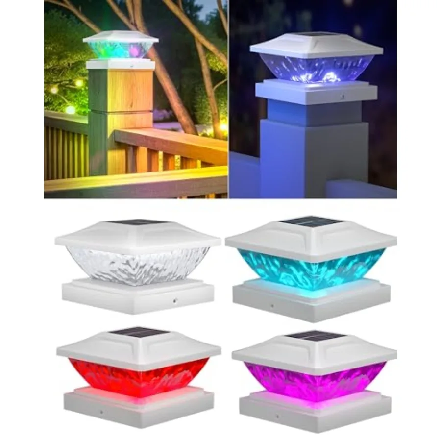 

Солнечные светильники для столбов забора и террасы, RGB, с двумя режимами, подходят для столбов 4x4 и 5x5 дюймов, с 3 основаниями, IP64, водонепроницаемые