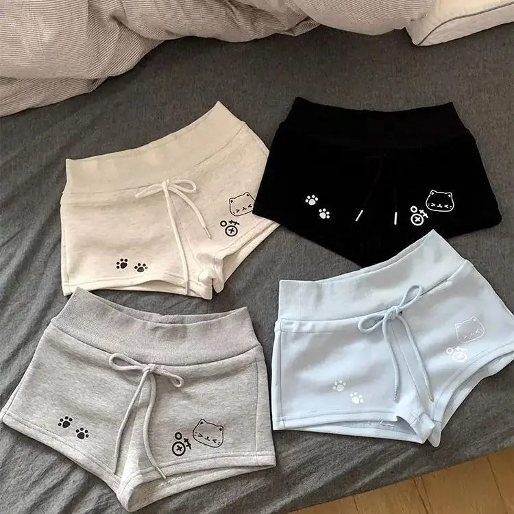 

Japan Versatile Daily Casual Stretch Denim Summer New Paw Embroidered Home Cute Shorts