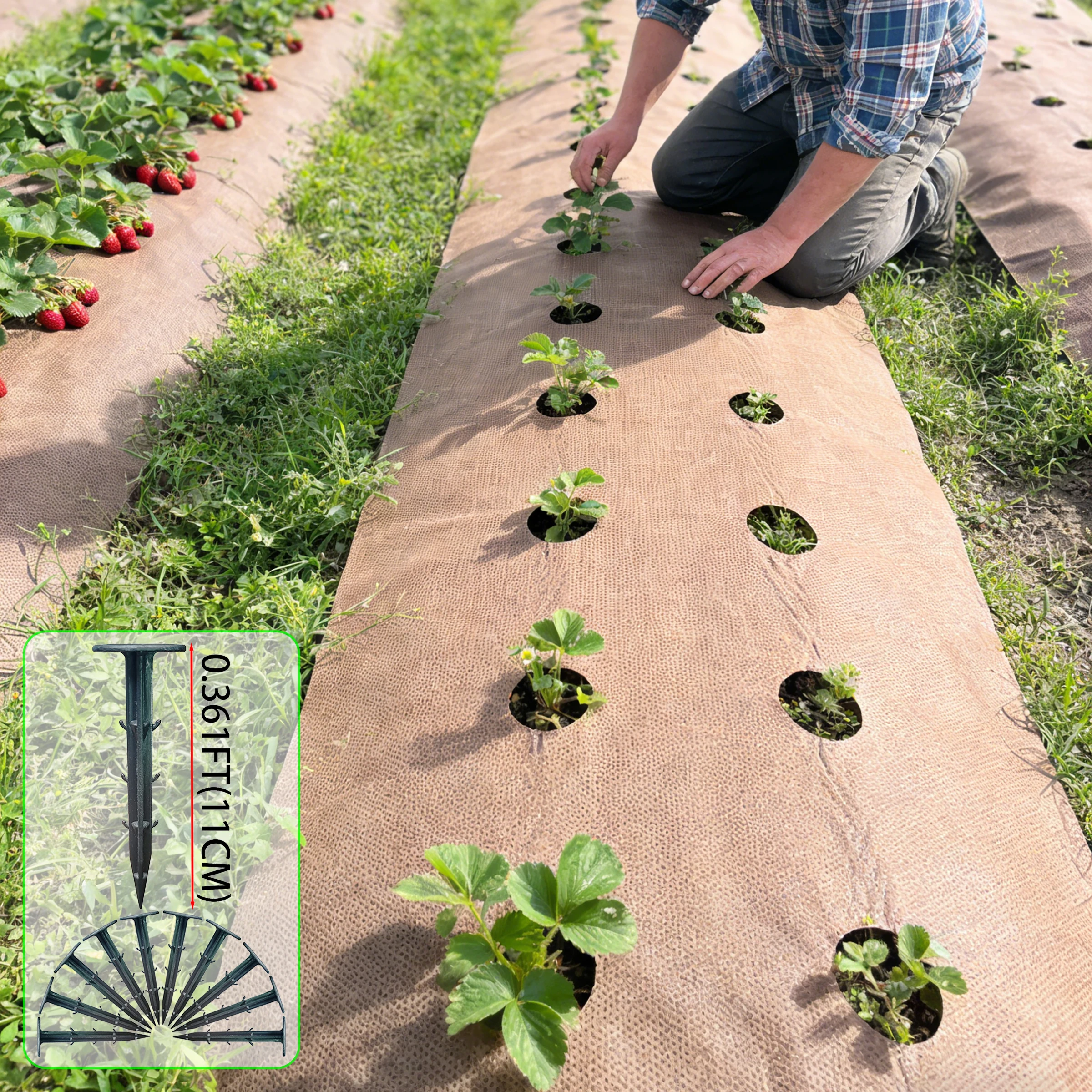 Perforated Weed Barrier Fabric,Length:13.7 M, Including 10 Ground Nails,Covering Film for Gardens,Orchards,and Vegetable Fields