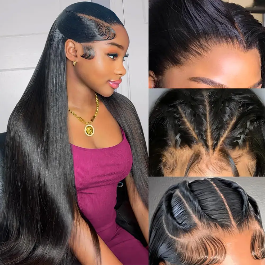 Peruca de Cabelo Humano HD Lace 13x6 Pré-Alongada Lisa com Fechamento Frontal HD 5x5, Densidade 200, Cabelo Humano Liso Sedoso e Macio para Mulheres