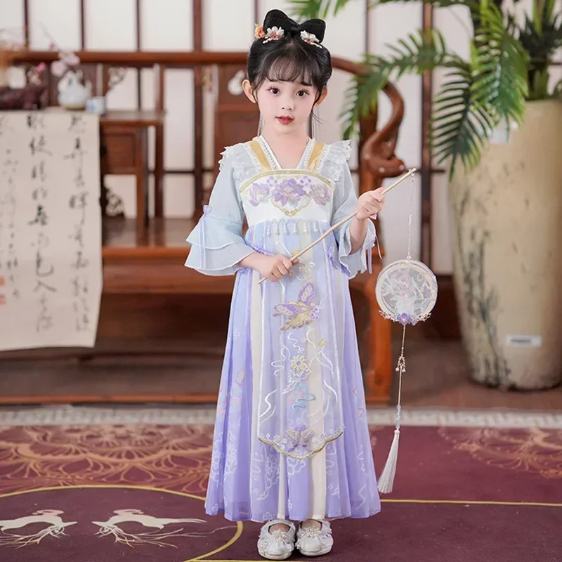 Traditional Children Fairy Costume Girl Pink Floral Embroidery Hanfu Dress Chinese Style Photography Cosplay Tang Suit