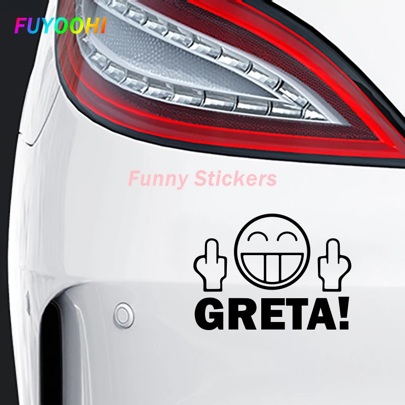 FUYOOHI Play Stickers Smiling Face GRETA Middle Finger Car Sticker Window Decoration Home Decor Sticker Gifts Car Accessories