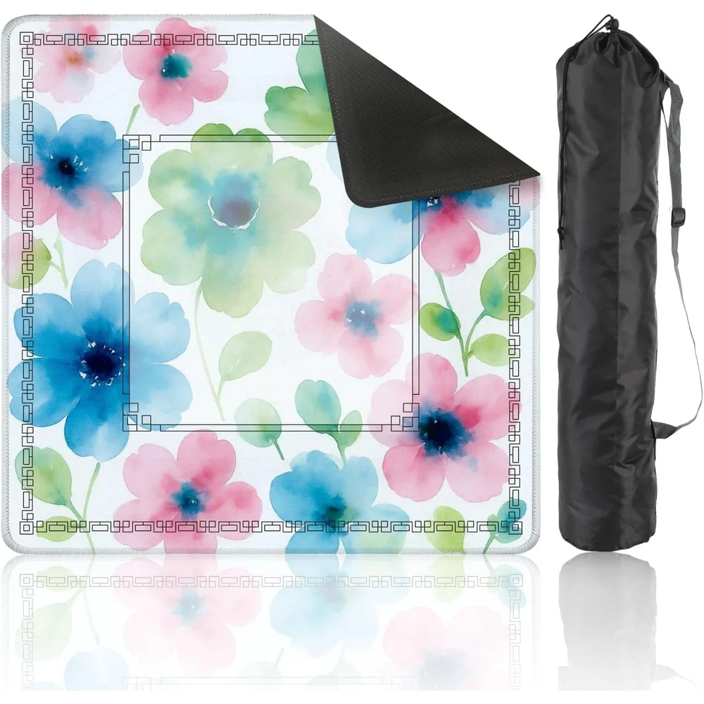Neoprene Luxury Mahjong Mat 3mm 31.5 Inch Abstract Bloom Flower Grunge Texture Non Slip Noise Reduction for Mahjong Poker