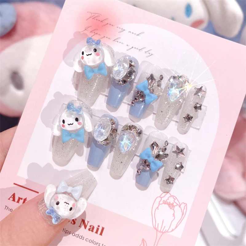 Sanrio My Melody Fake Nails Cute Anime Cartoon Kuromi Cinnamoroll Nail Patches Fashion Charm Nail Sticker Women Holiday Gifts