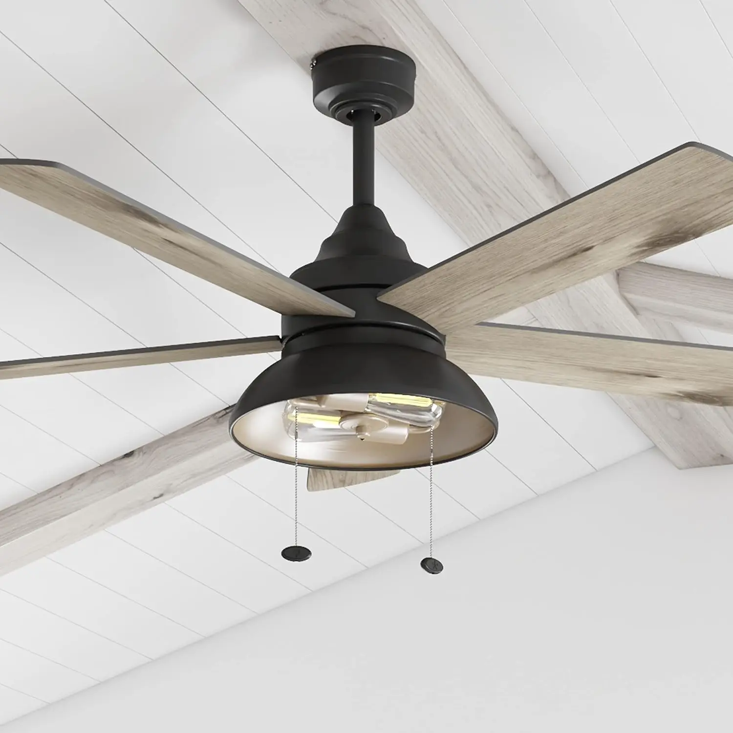 Prominence Home Brightondale,52 Inch Industrial Style Indoor Outdoor LED Ceiling Fan with Light, Pull Chain,Dual Mounting Option