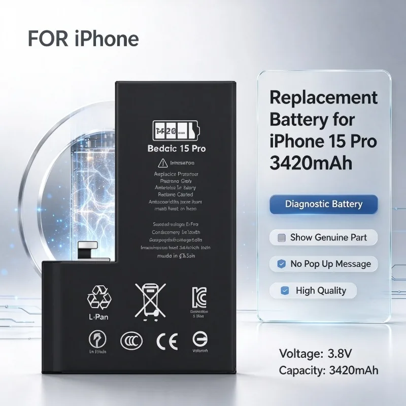Replacement Battery for i Phone 15 Pro 3420mAh Diagnostic Battery Show Genuine Part No Pop Up Message High Quality
