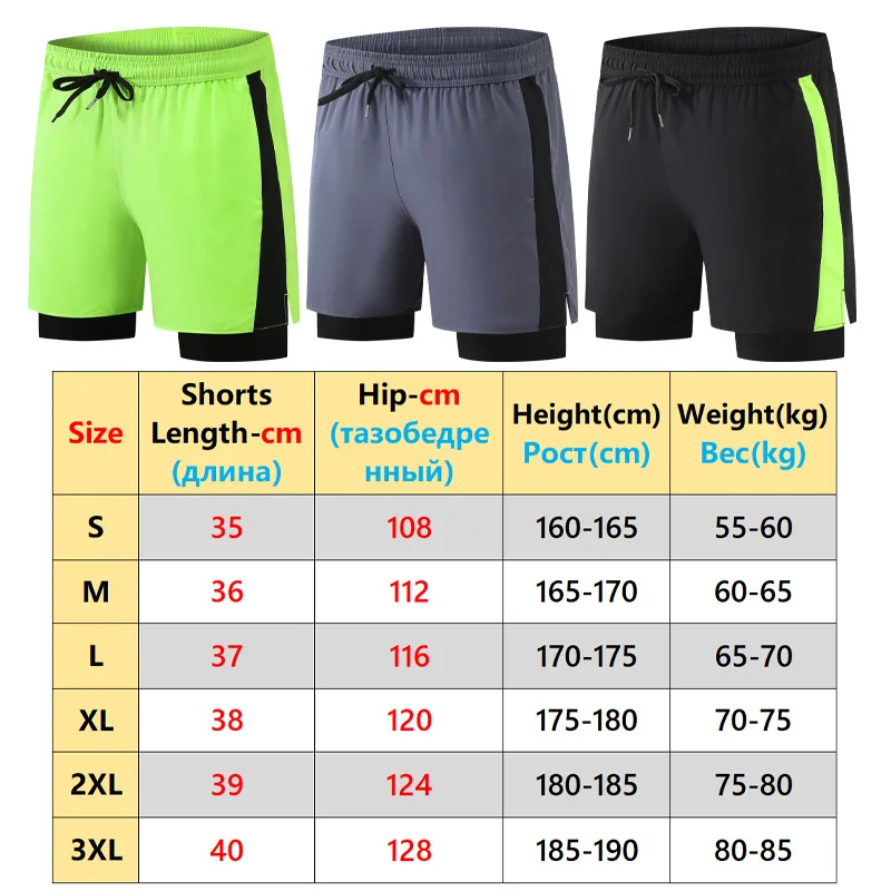 Fashion 2 In 1 Shorts Running Fitness Jogging Patchwork Breathable Bottoms Causal Pockets Workout Training Jogging Men Shorts