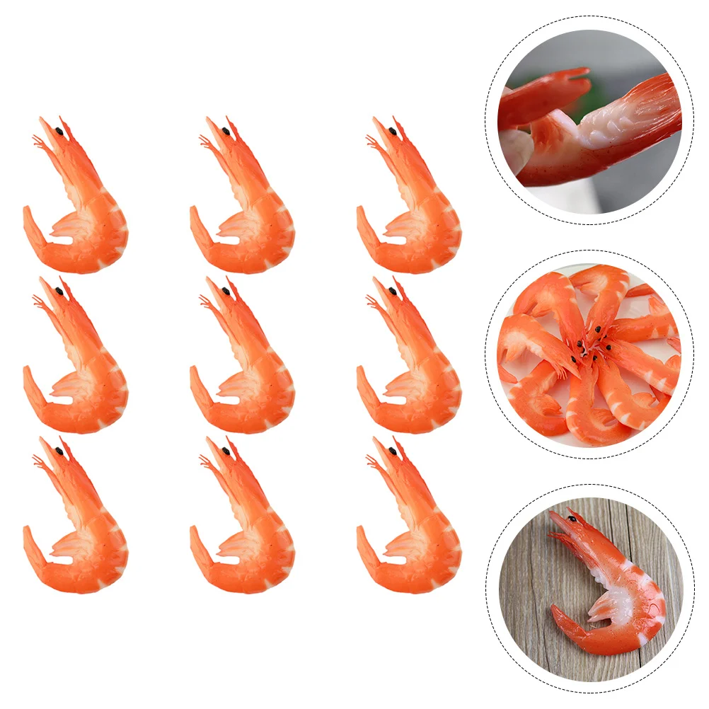 

9 Pcs Danimals Artificial Shrimp Model Realistic Food Simulated Photo Red Faux Fake Decor Child